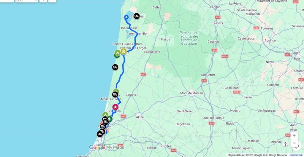 Mapa interactivo de Las Landas en camper