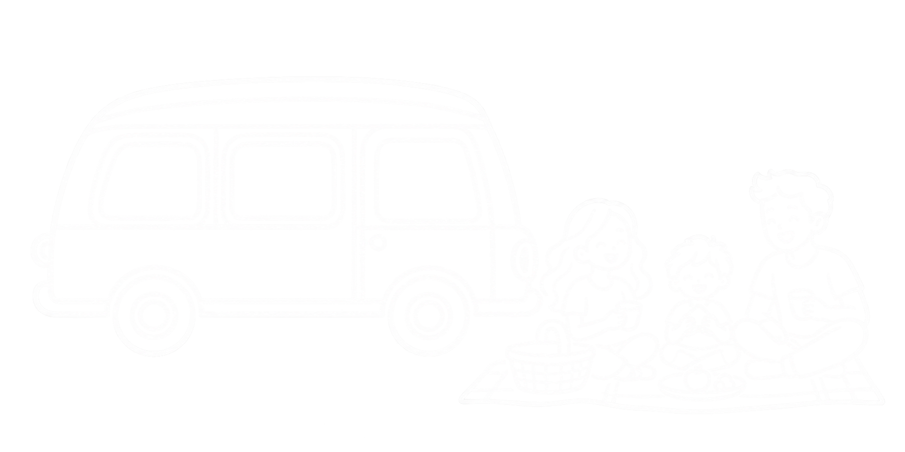 Ilustración de una familia de acampada junto a su furgoneta